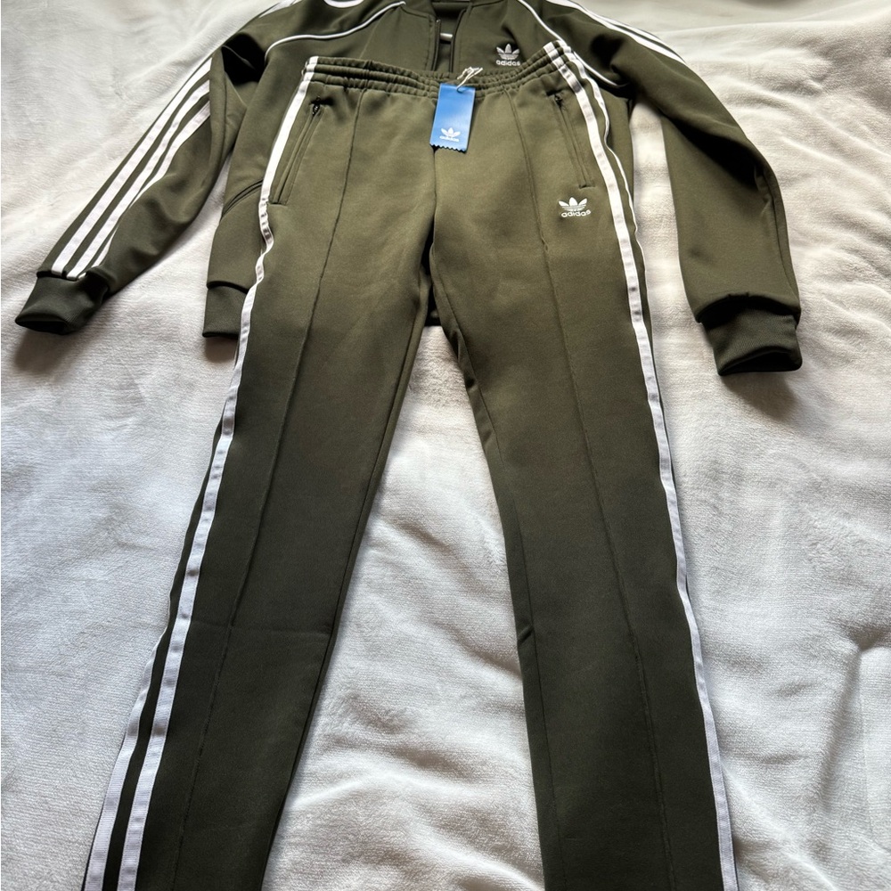 adidas Olive Track Pants set with White Stripes - Picture 4 of 8